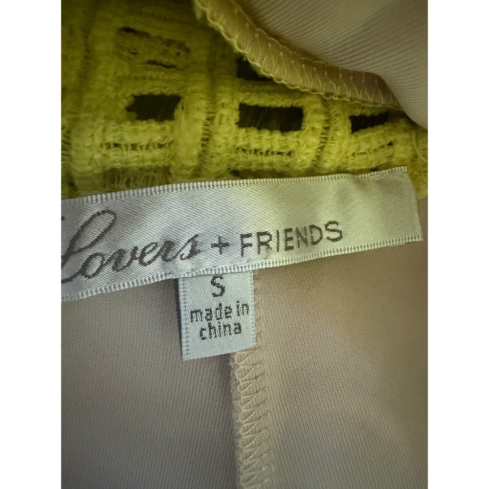 Lovers + Friends Neon Yellow Floral Lace Mini Dress Size S Cross Back A-Line - Picture 8 of 9
